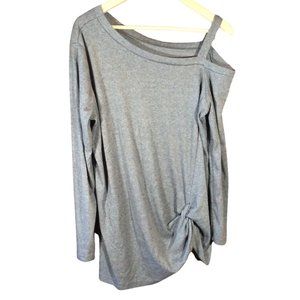 Ladies Size: XL - Grey Knit Sweater w/ Asymmetrical Hem & Neckline